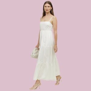 Reformation East Maxi Dress Tiered Square Neck White Open Back Sundress Size XS
